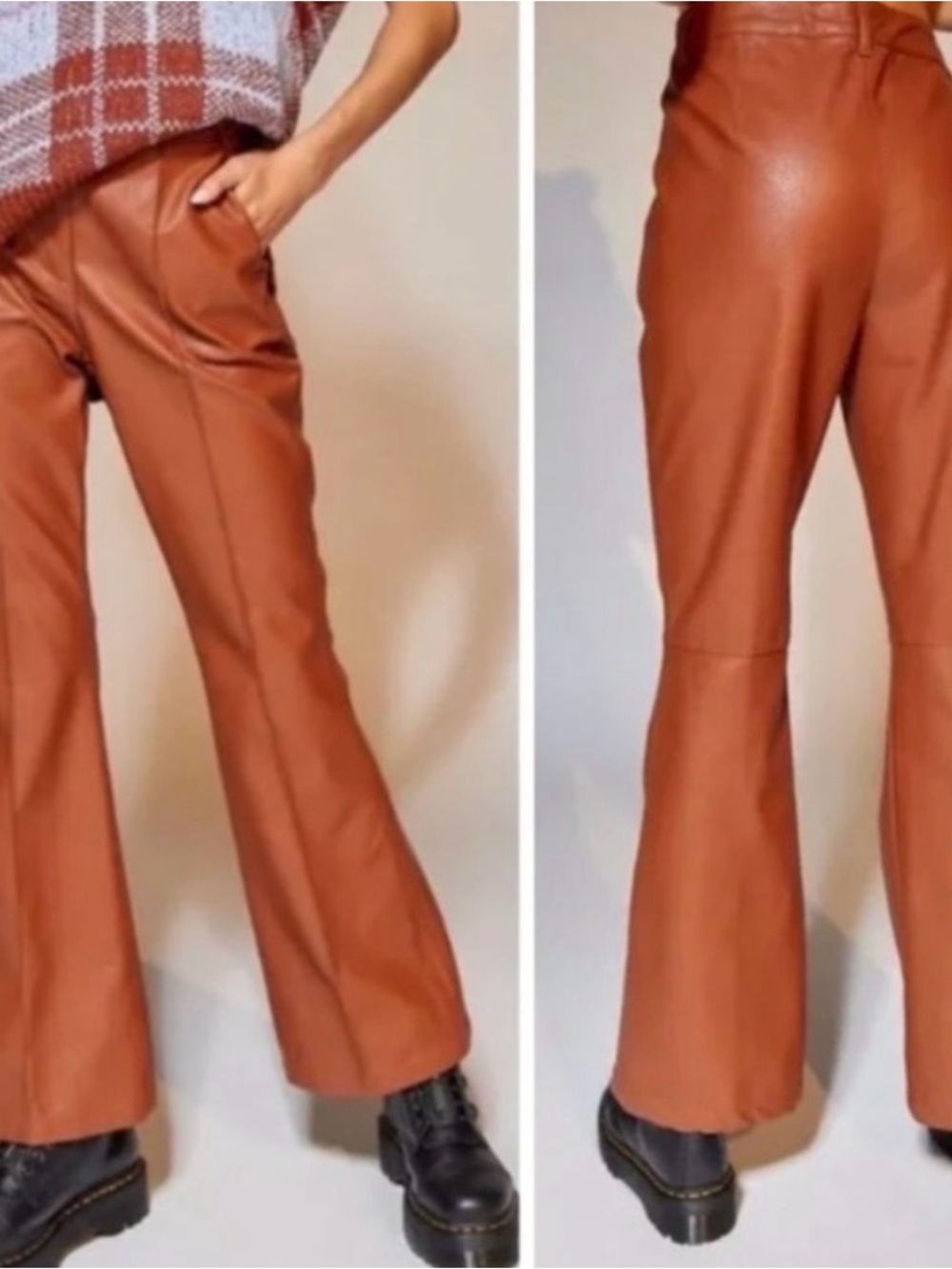 Urban Outfitters Isabella Faux Vegan Leather Flare Pants Boho Camel, Size 4